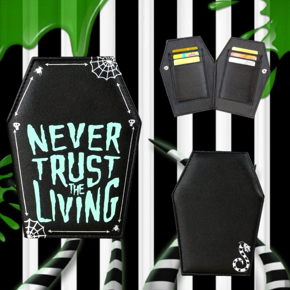 🆕 Gothic Tombstone - Coffin “Never Trust The Living” Beetlejuice Card Wallet